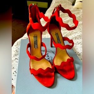 Prada Calzature Donna red strappy suede heels
